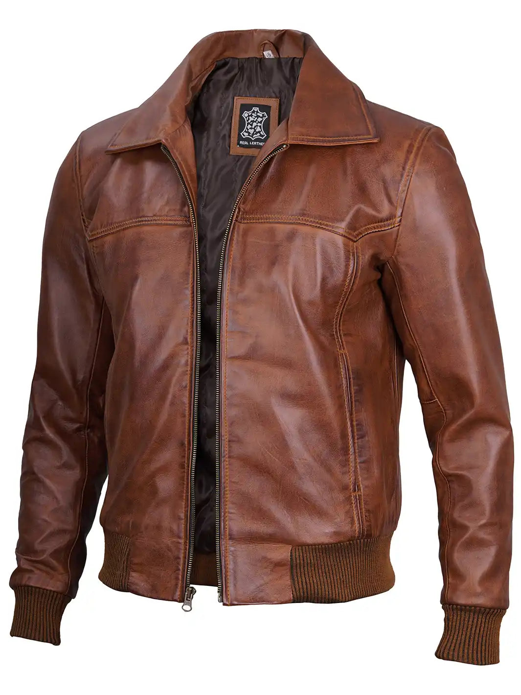 cognac real leather jacket for men