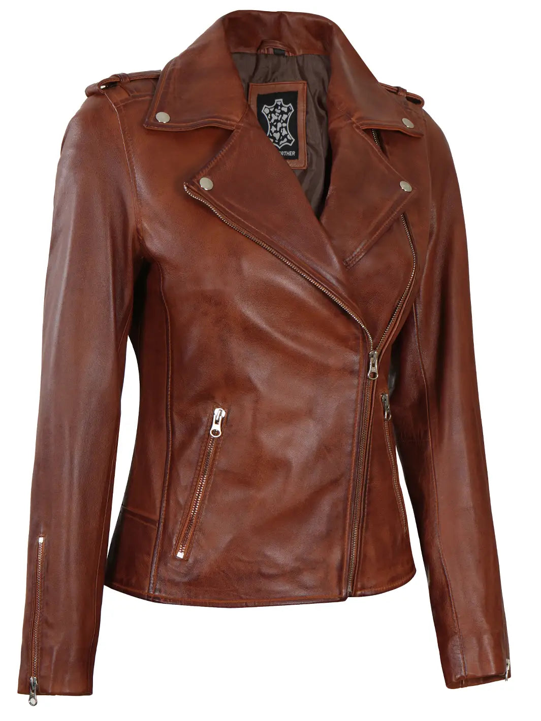 Cognac women leather jacket