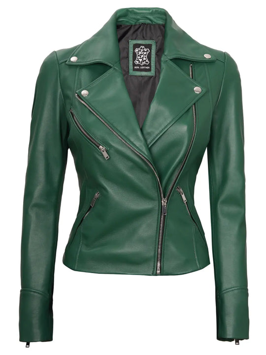 green leather jacket for women 