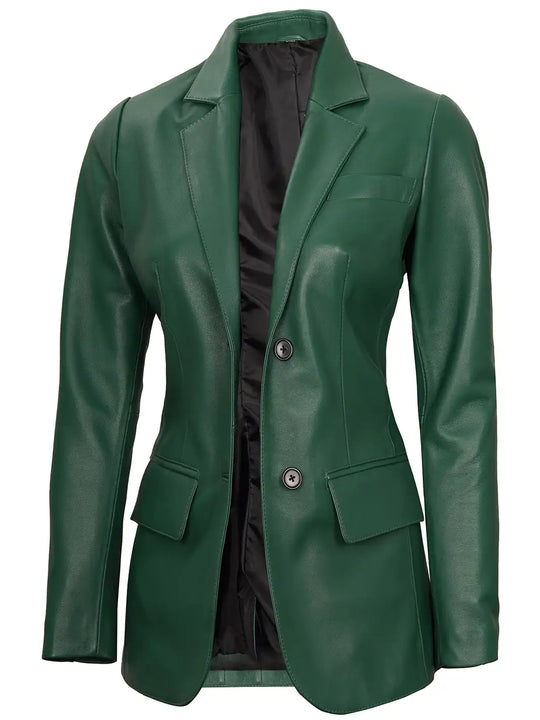 green leather blazer for women