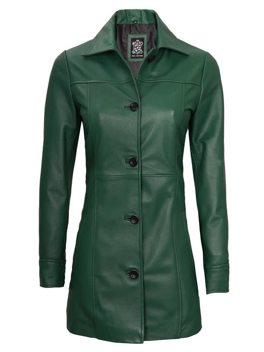 green leather coat for women