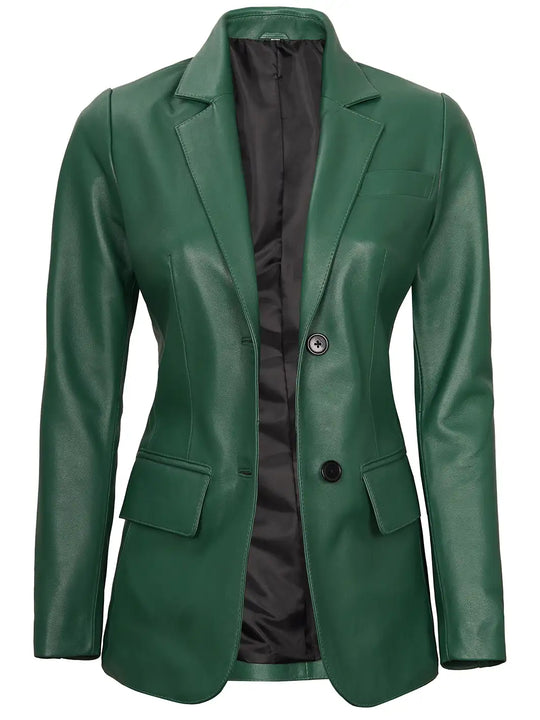 green women leather blazer