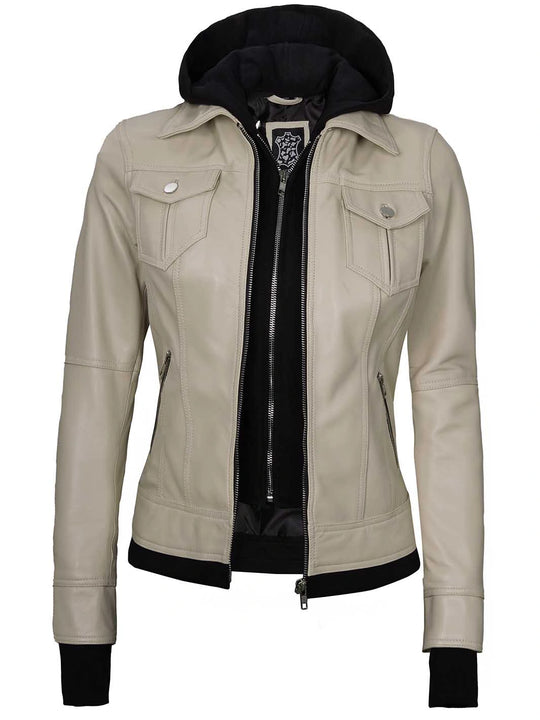 hooded leather jacket women