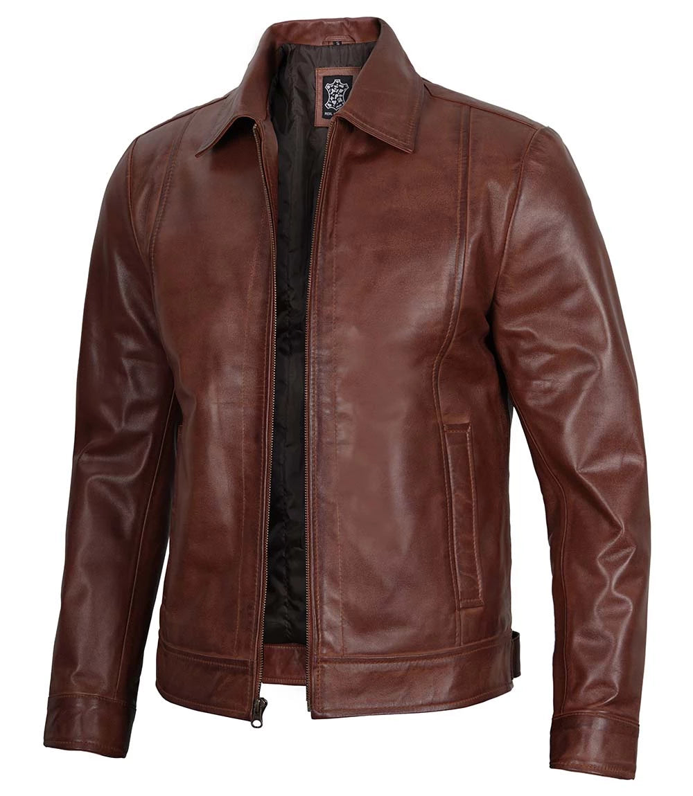 Leather Biker Slim Fit Brown with Buckles Sides