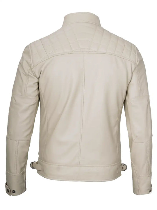 cafe racer beige leather jacket