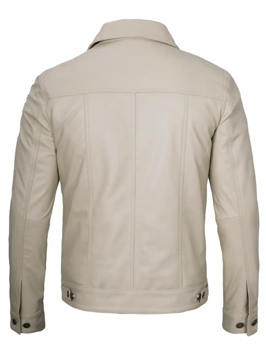beige trucker leather jacket