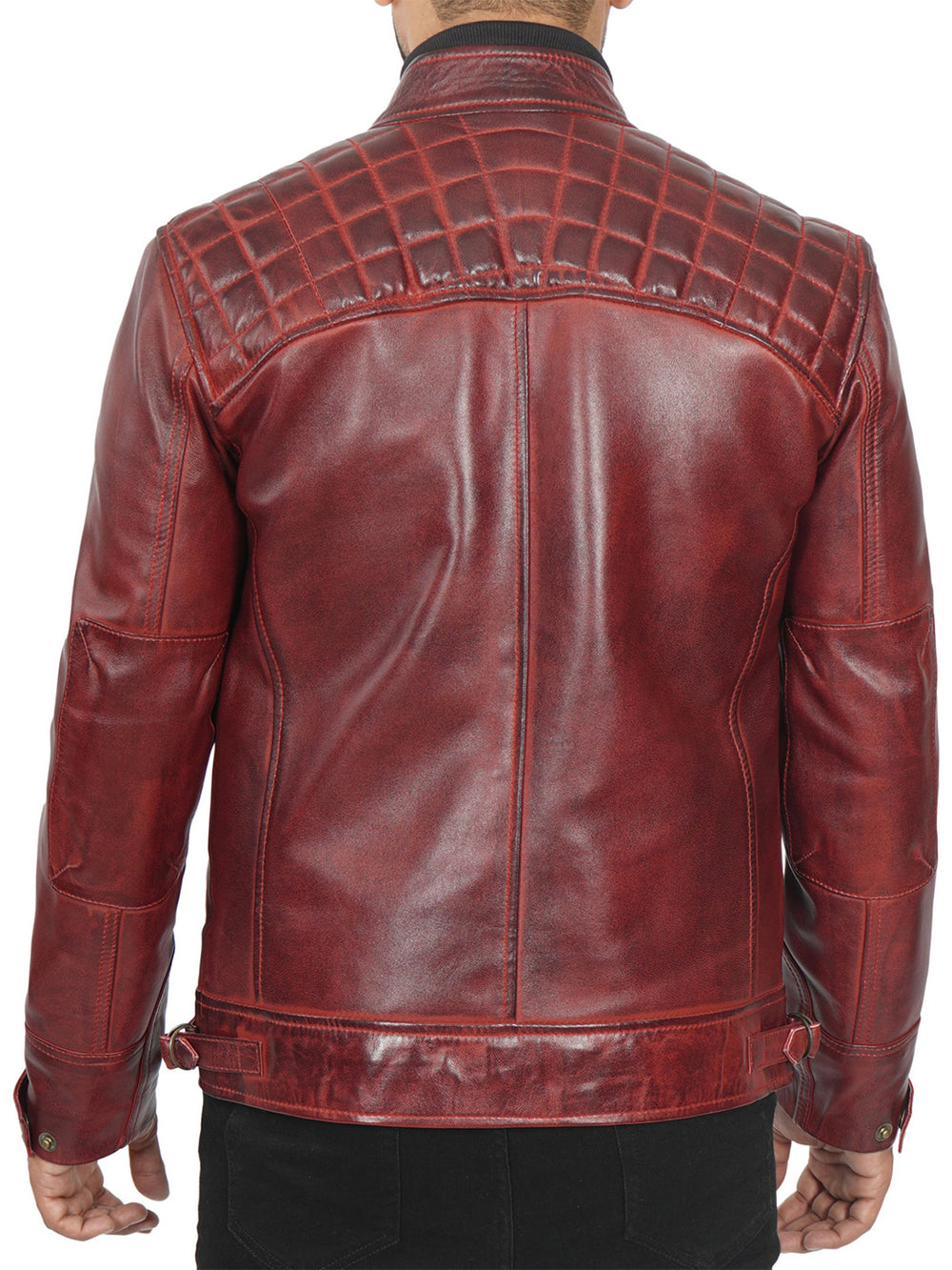 Mens Biker Maroon Leather Jacket