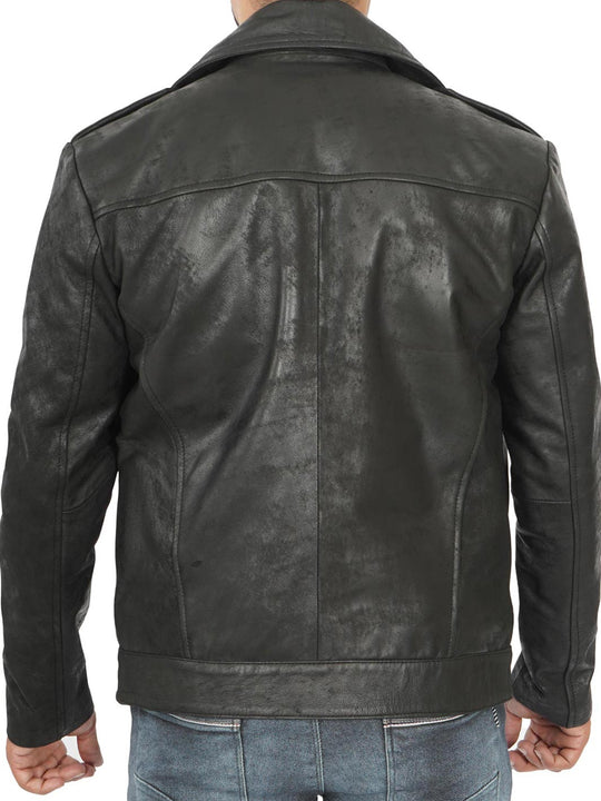 Mens Black Snuff Biker Leather Jacket
