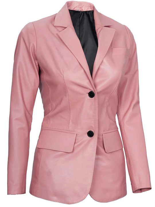 pink real leather blazer