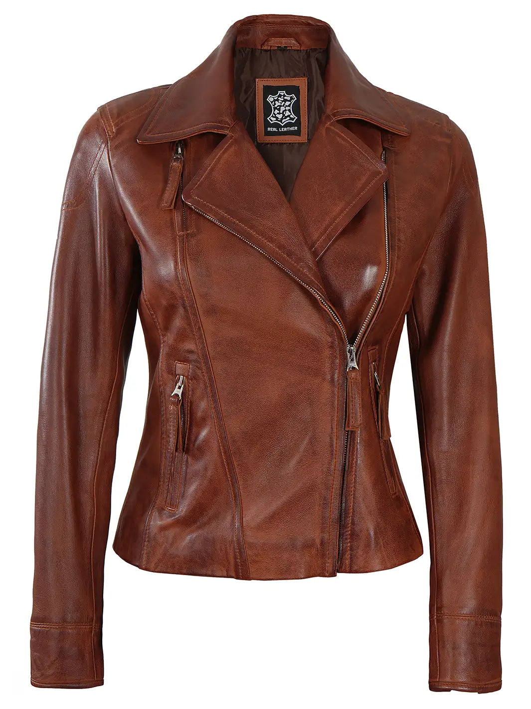 Women cognac leather jacket