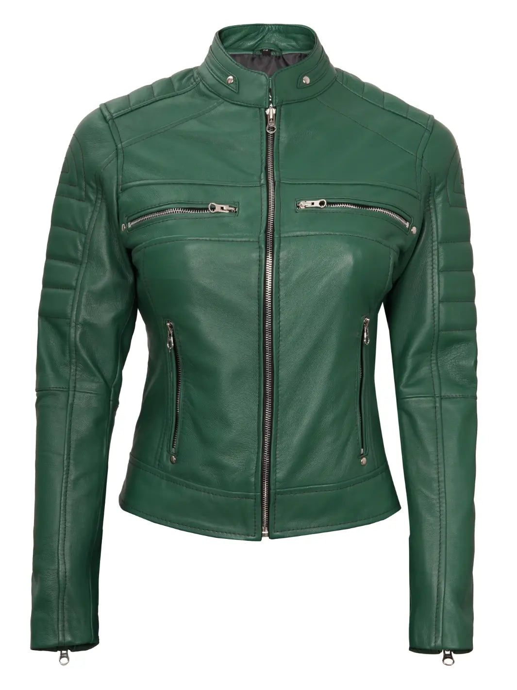 Women green leather jacket