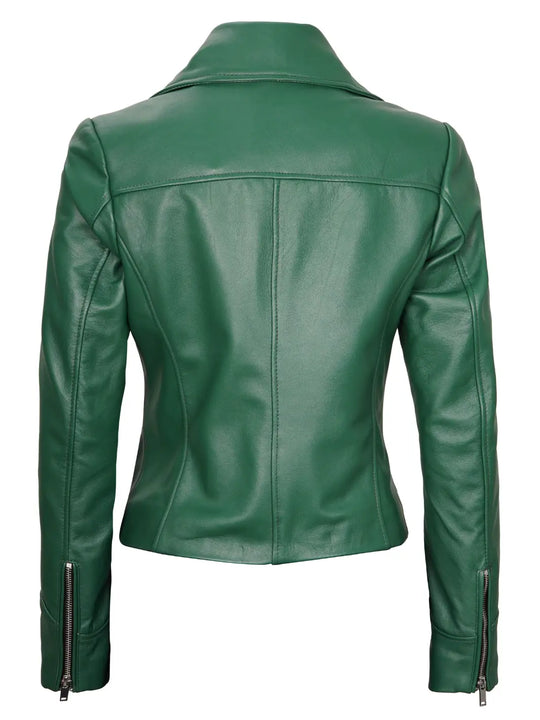 womens green biker leather jacket