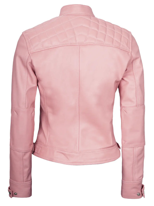 pink leather jacket for women