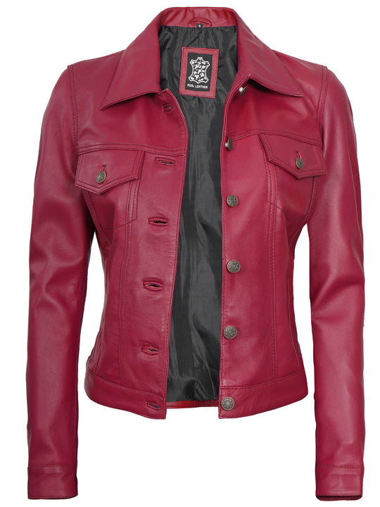 Womens Real Lambskin Biker Pink Leather Jacket