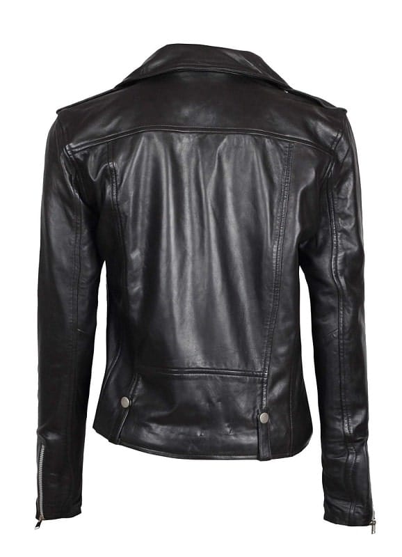 Asymmetrical black leather moto jacket women's – Decrum