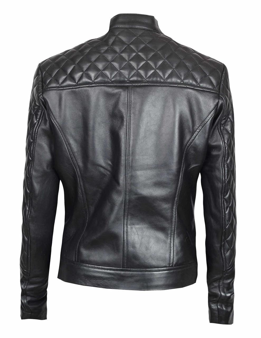 Ellen Women's Black Quilted Cafe Racer Leather Jacket
