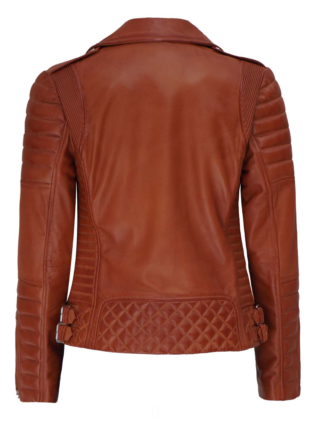 Lucillie Women's Tan Asymmetrical Cafe Racer Leather Jacket