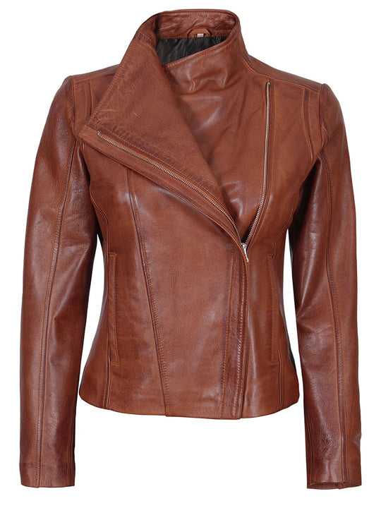 Cognac Women Leather Jacket