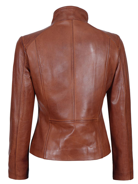 Cognac Leather Jacket Womens