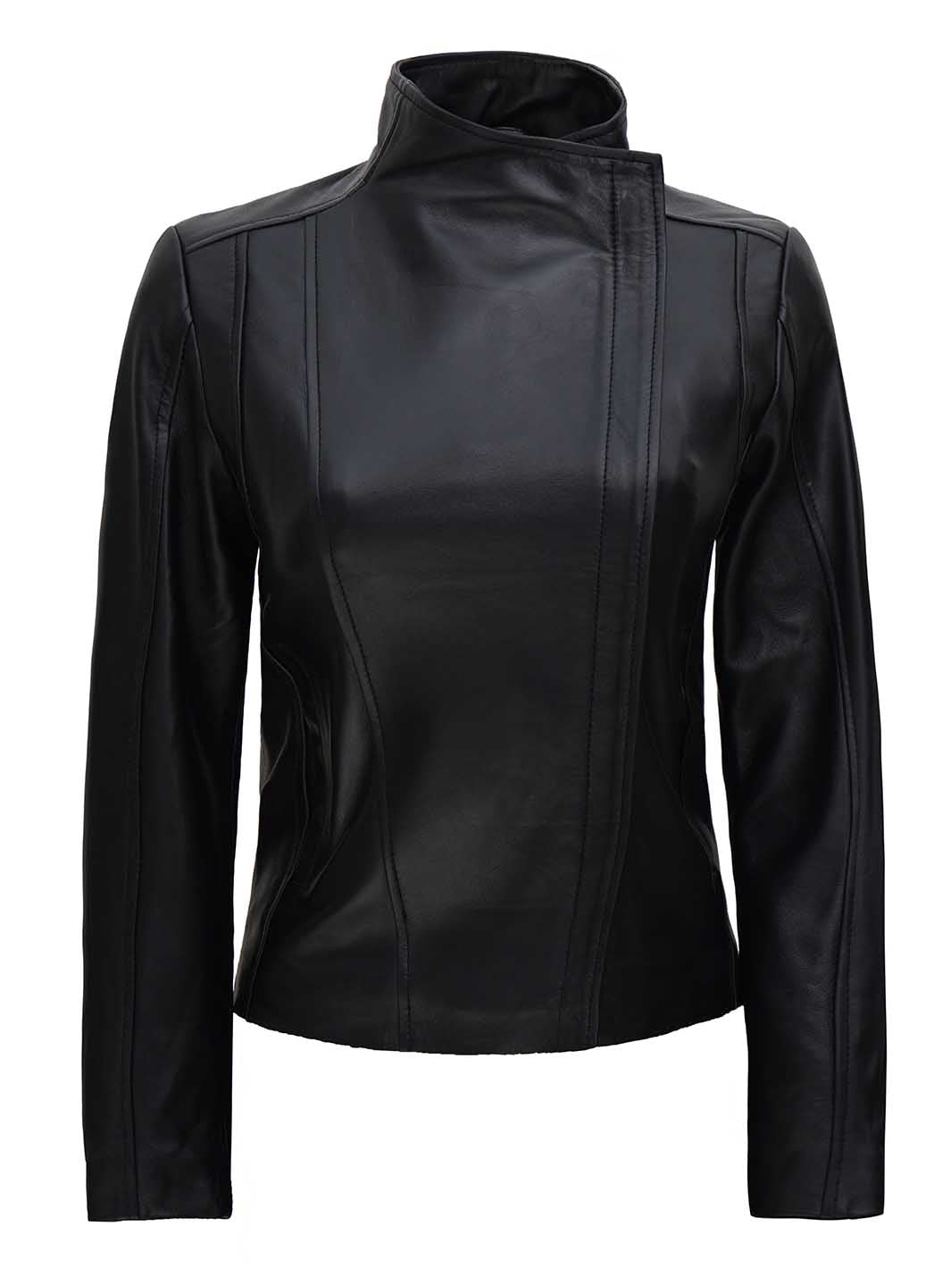 Arezzo Black Asymmetrical Leather Jacket Women
