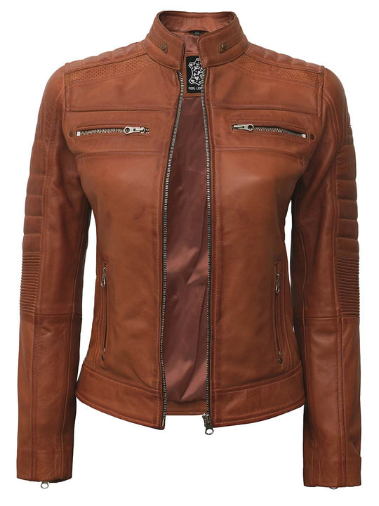 Austin Tan Brown Leather Jacket for Women