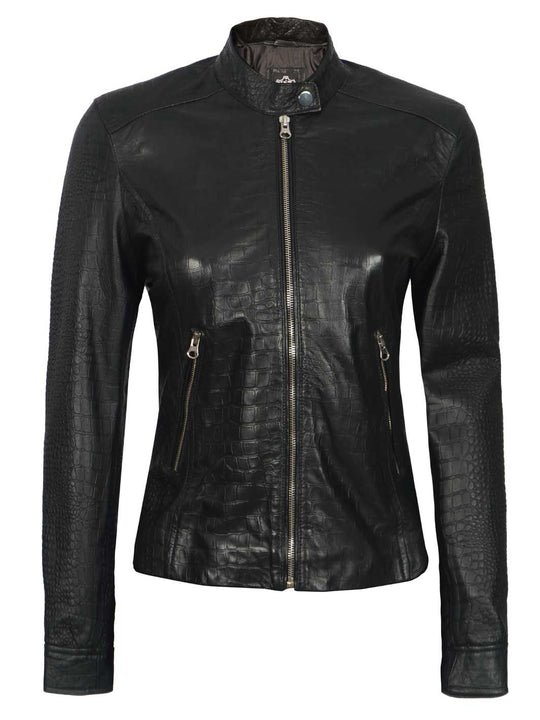 Black Leather Texture Lambskin Leather Jacket