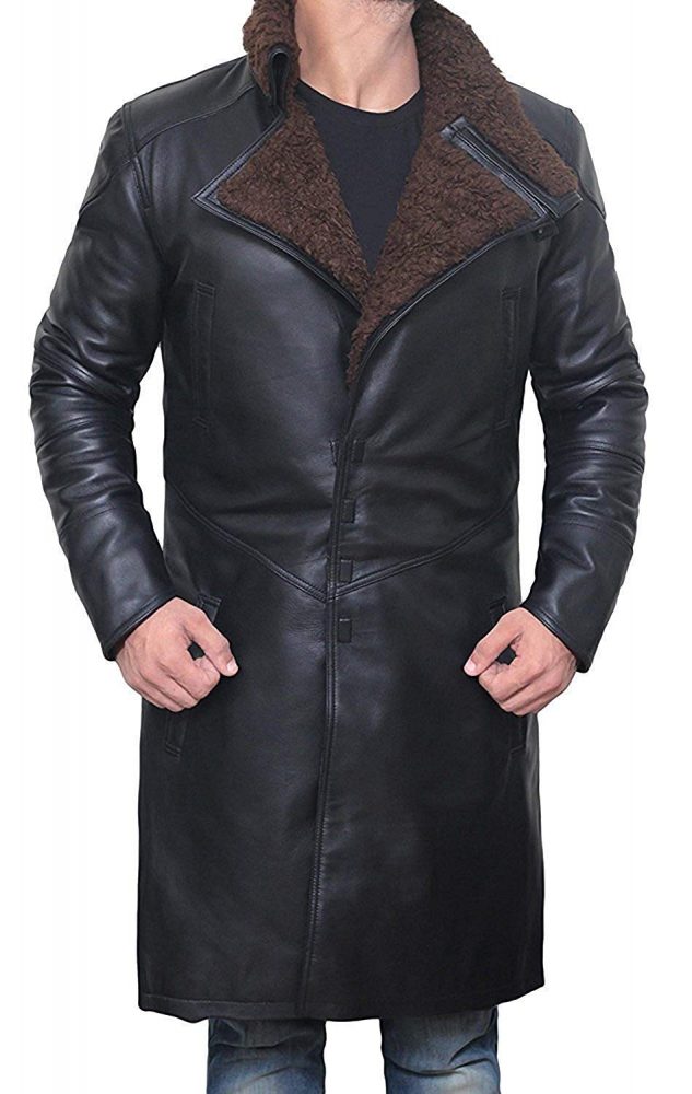 decrum black shearling leather trench coat mens