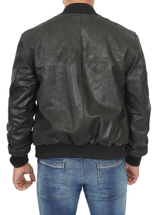 Mens Black Bomber Snuff Leather Jacket