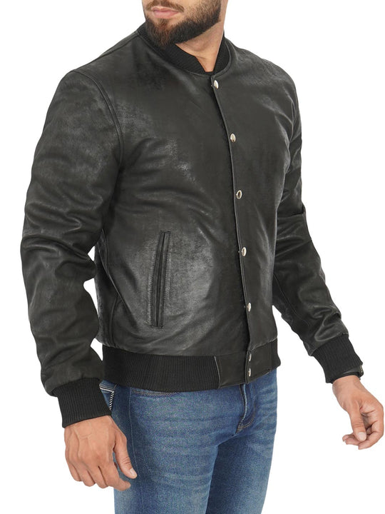 Black Bomber Snuff Leather Jacket