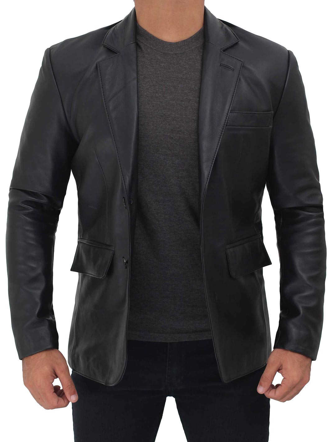 Brandon Men's Black Leather Blazer
