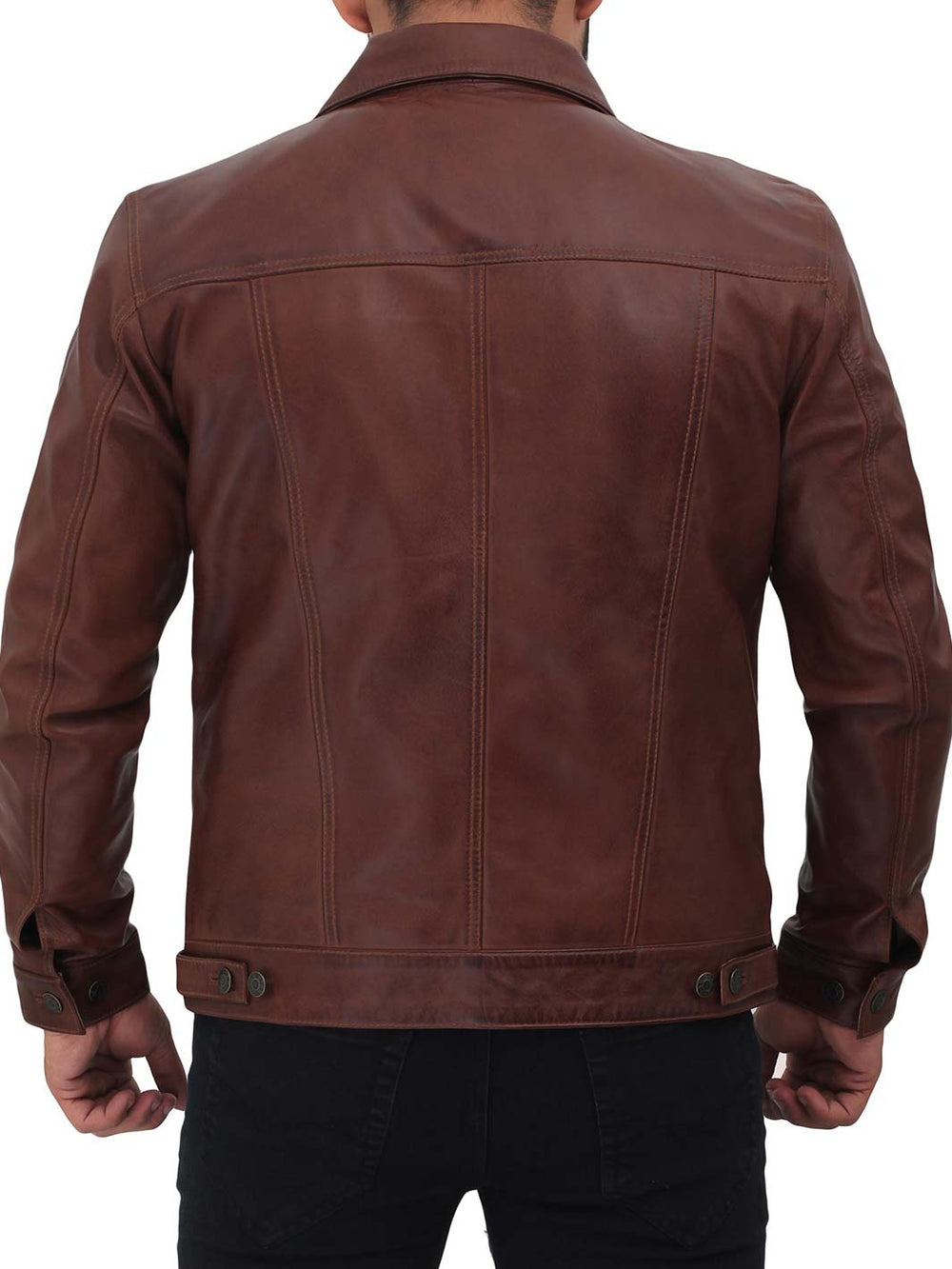 Mens dark brown Fernando Trucker Leather Jacket