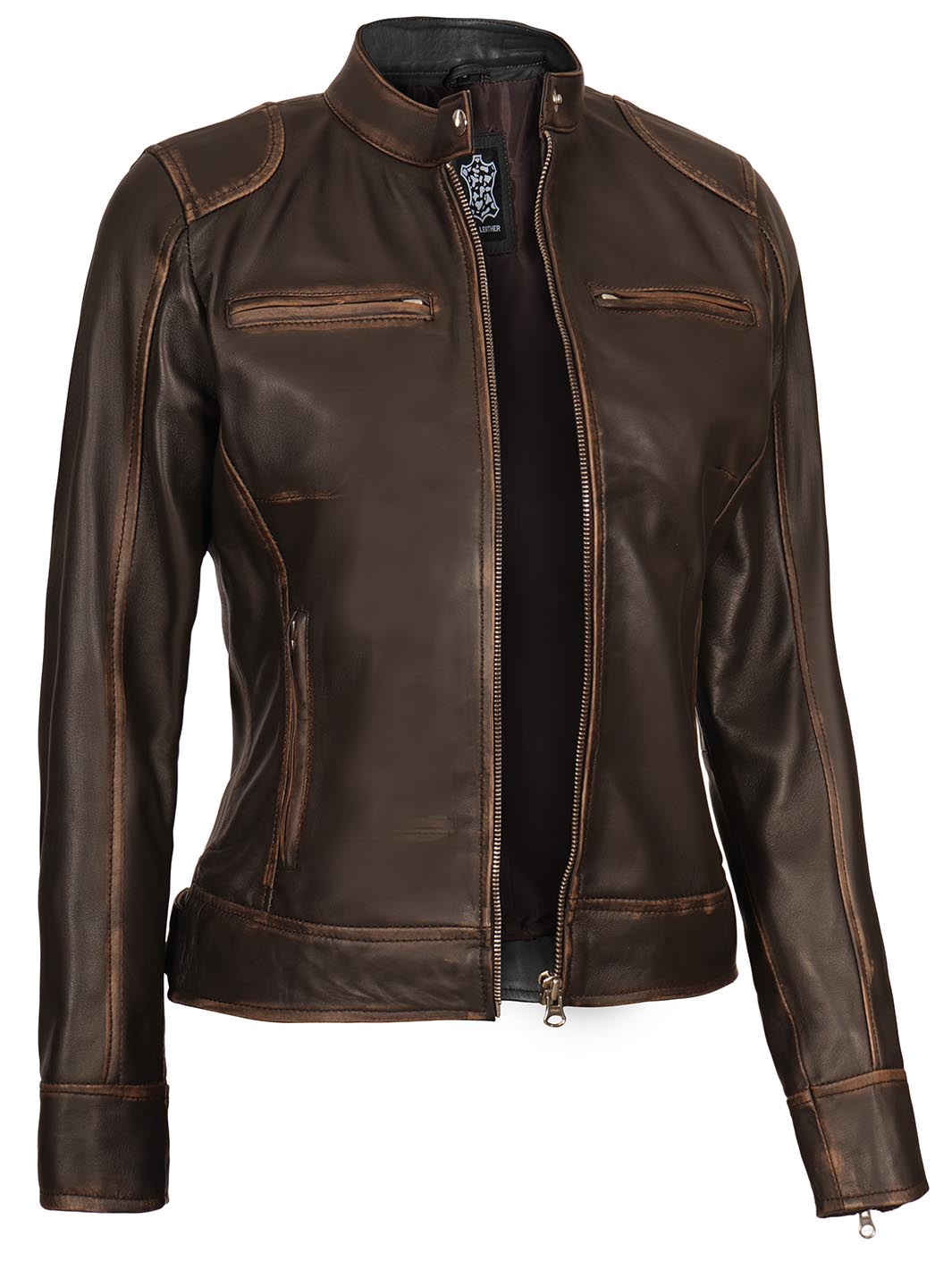 Brown Ruboff Biker Leather Jacket