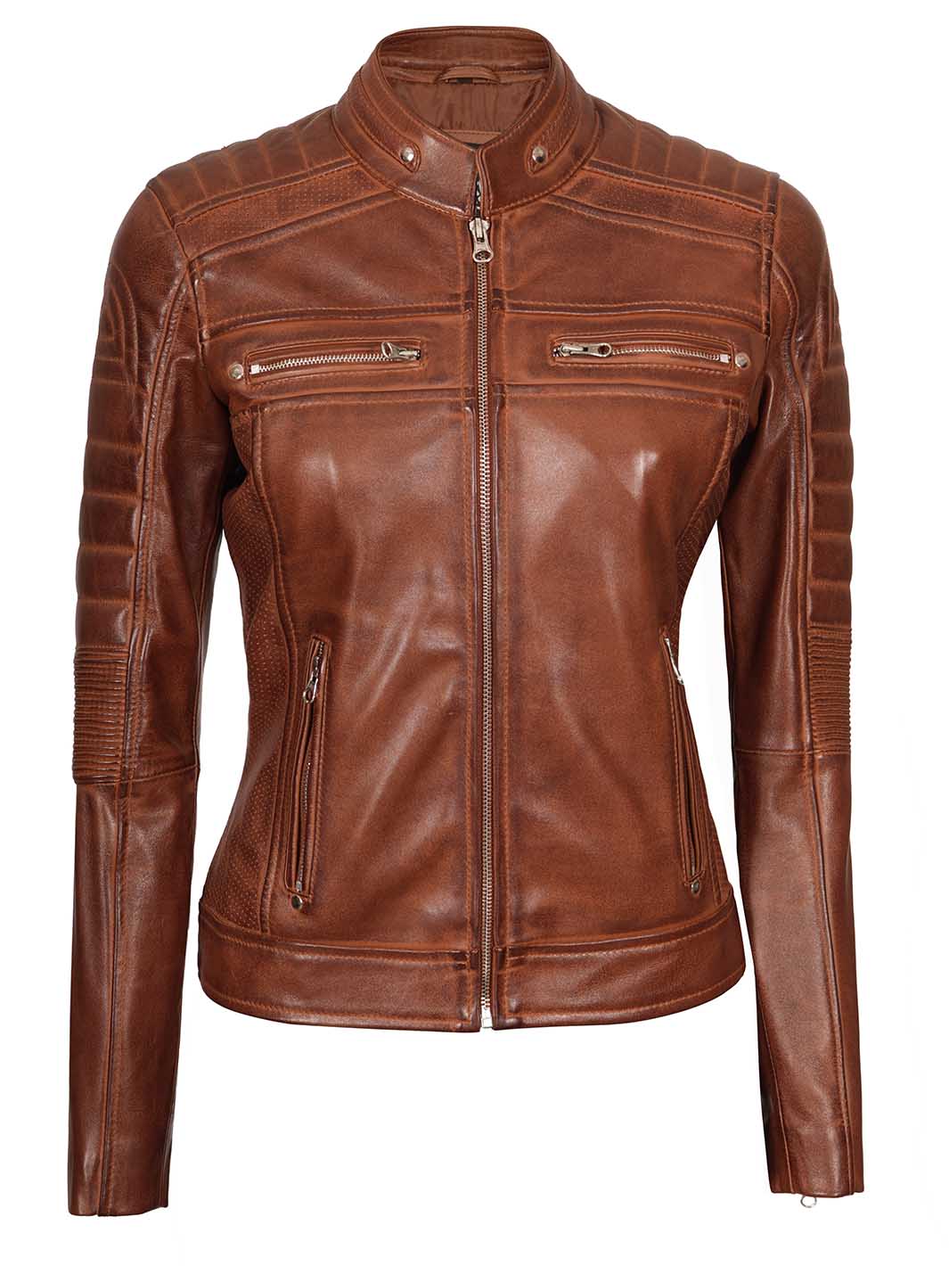 Austin Cognac Wax Leather Jacket for Women