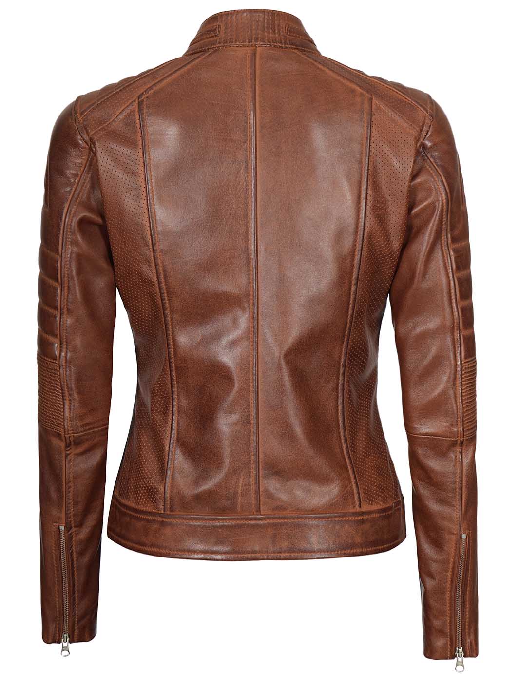 Cognac Wax Leather Jacket for Women