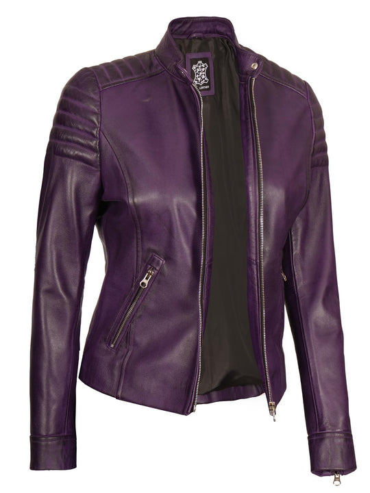 womens Purple Real Lambskin Leather Jacket