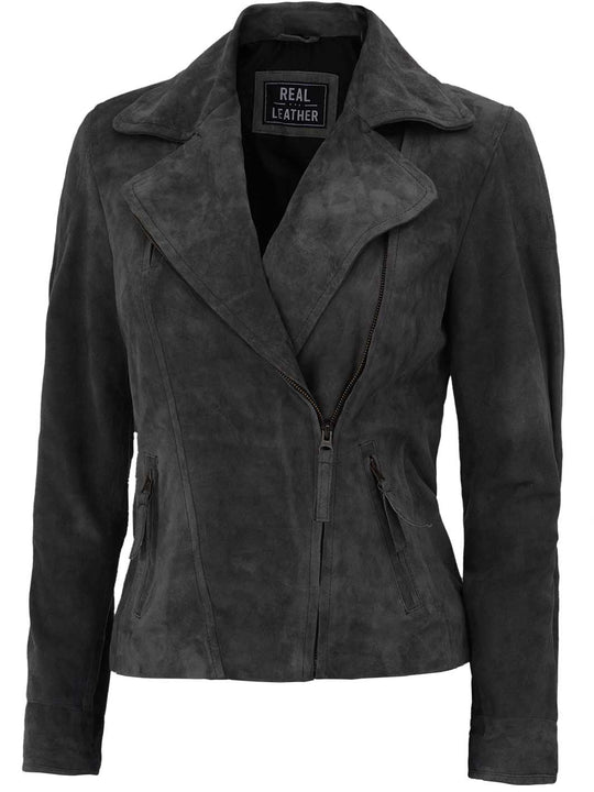 Women Grey Suede Leather Jacket