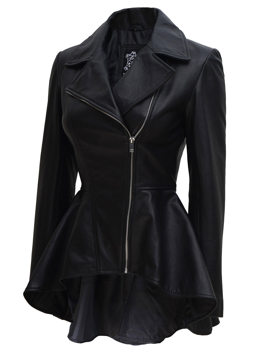 Clarissa Womens Black Peplum Leather Jacket