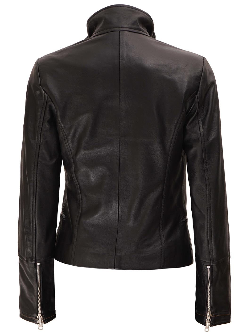 Claudia Womens Fitted Black And Brown Leather Jacket  decrum