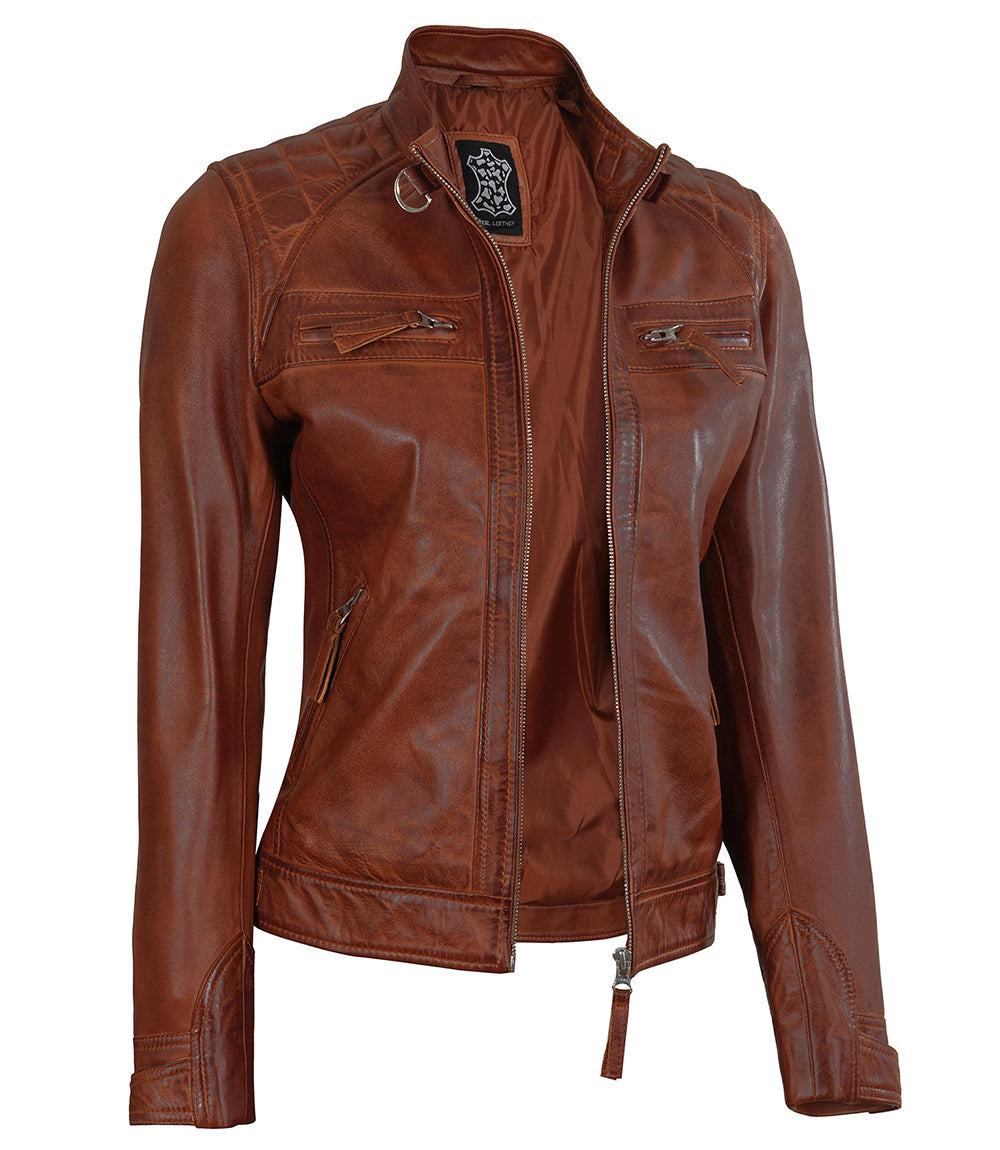 Women Cognac  Leather Jacket