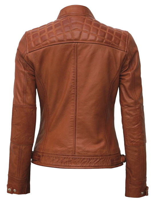 Women Tan Biker Leather Jacket
