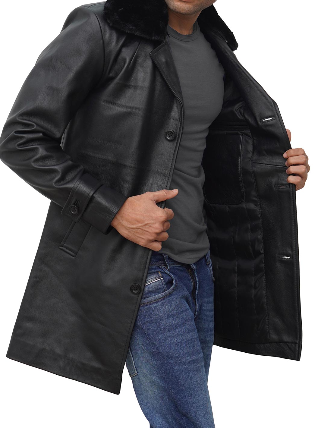 Black Mens Shearling Leather Coat