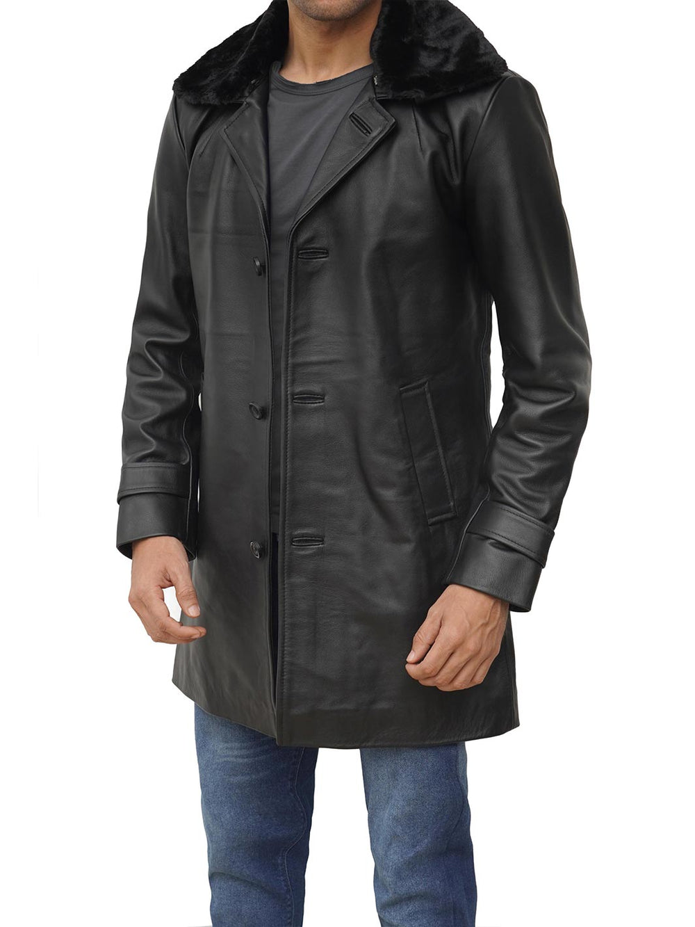 Mens Black leather coat