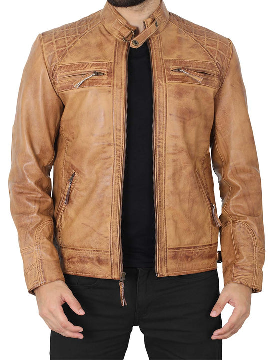 Tan Brown Mens Leather Jacket