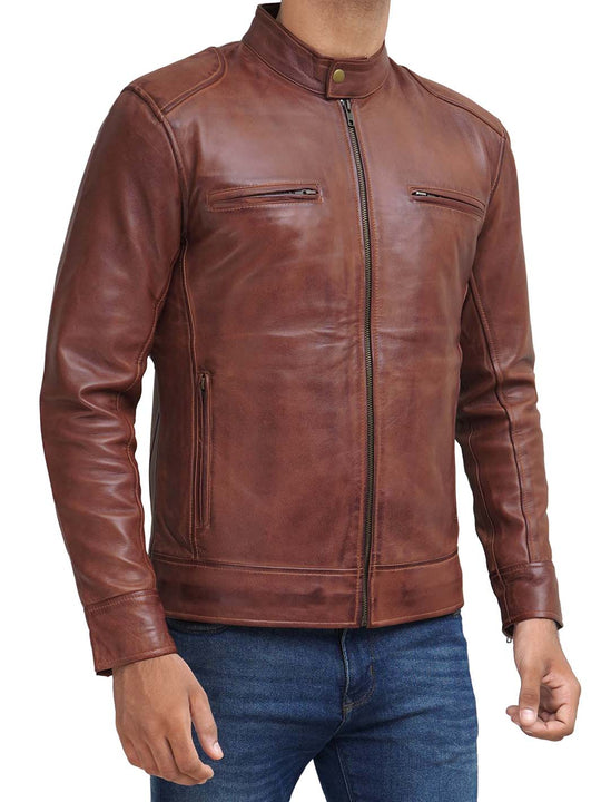 Dodge Mens Tan Wax Leather Jacket