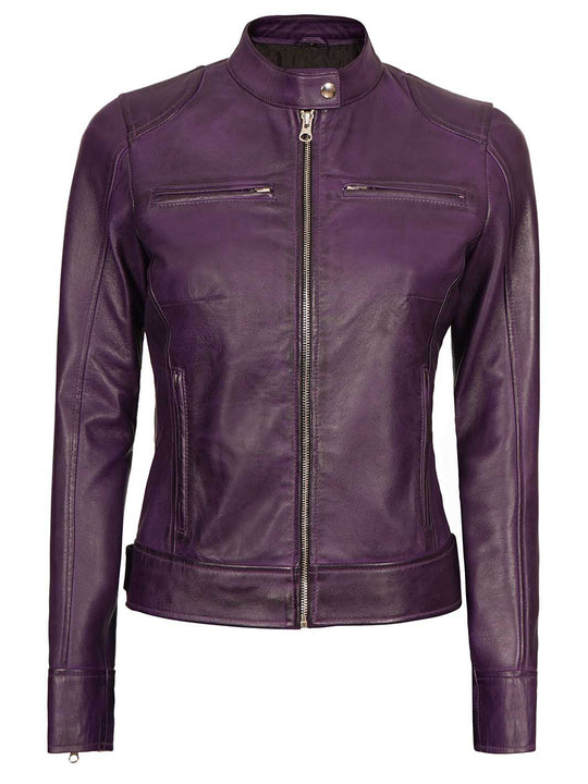 purple wax leather jacket for women