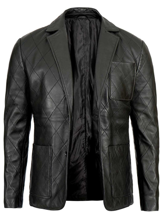 Elton Men Black Quilted Leather Blazer
