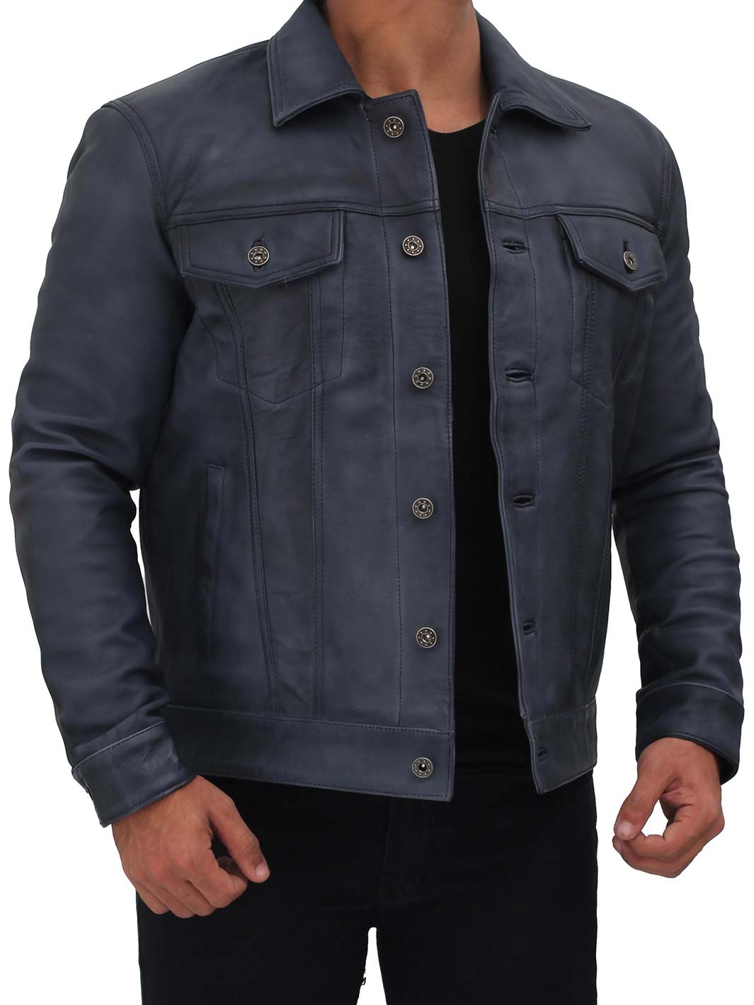 Fernando Men's Black Leather Trucker Jacket