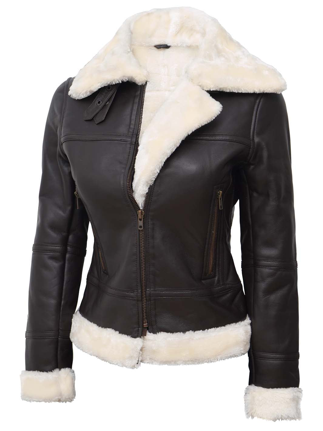 Frances Women Brown Shearling Leather Jacket