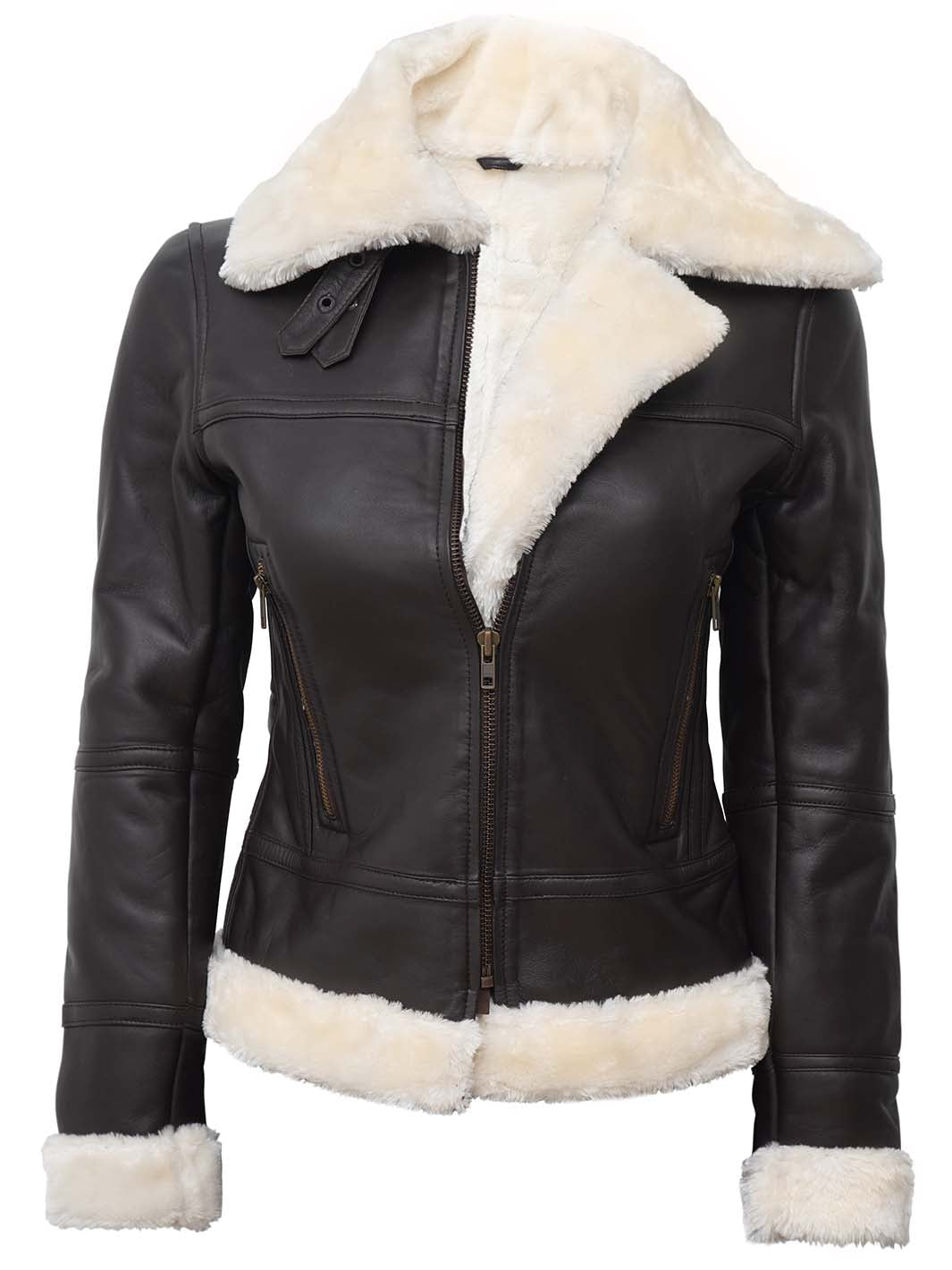 Frances Women Brown Shearling Leather Jacket