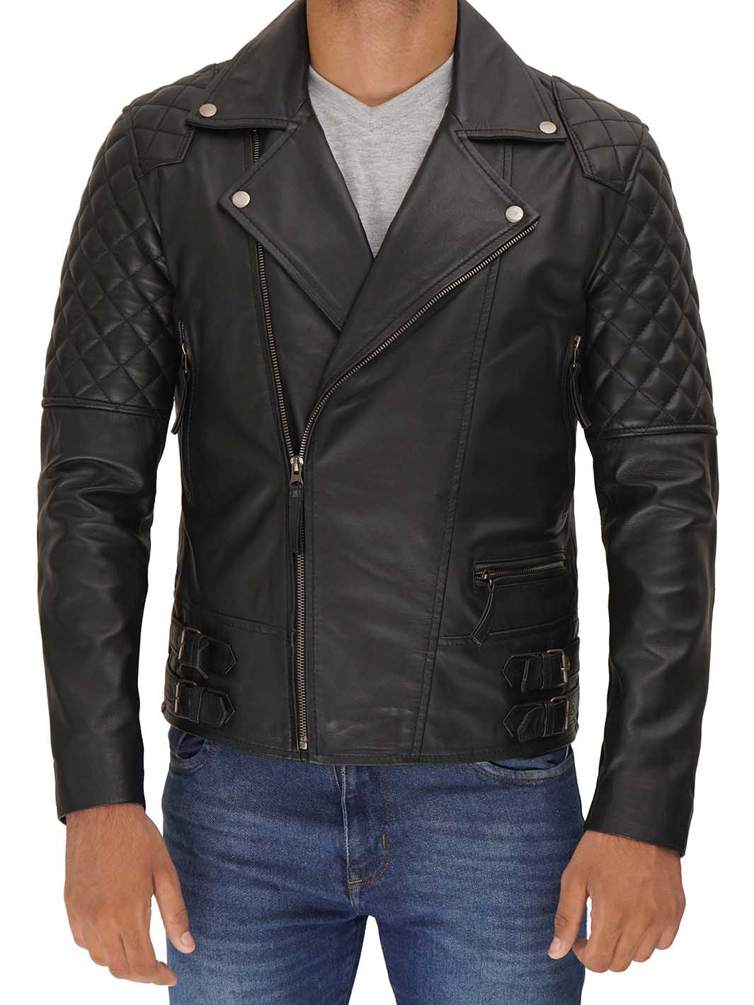 Frisco Mens Black Quilted Asymmetrical Leather Jacket